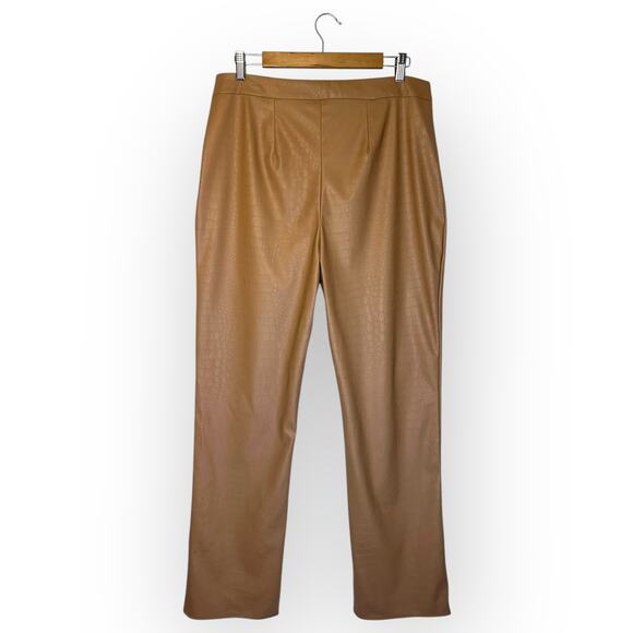 Asos Women's Faux Leather Crock Print Pant Size 12 Tan Nude Straight Leg Vegan - Picture 3 of 10
